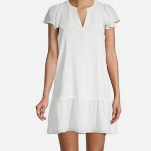 Parker White Flutter Sleeve Ruffle Hem Dress, Small, EUC